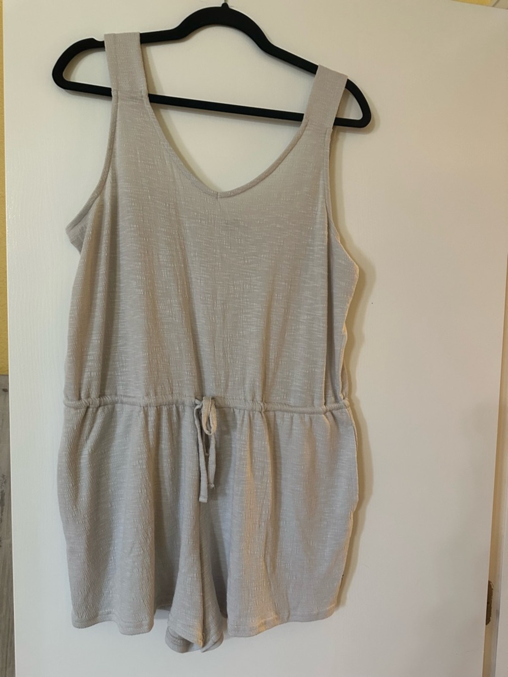 Sleeveless V-Neck Knit Romper in Light Tan